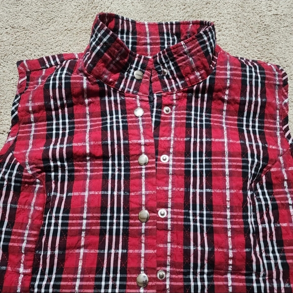 Quilted Vest Baxter & Wells Red Silver Black Stylish Snap EUC Womans Large - Picture 5 of 8